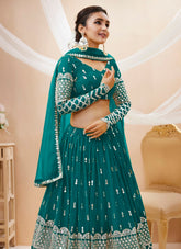 Elegant Georgette Lehenga Choli in Teal Blue